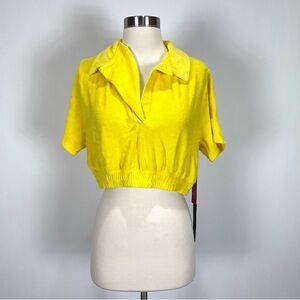 Carbon38 bright yellow micro terry cloth collared crop top